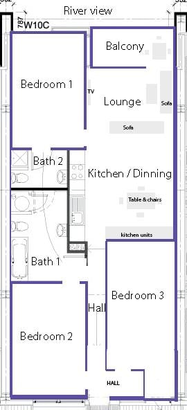 Flat #2 — three-bedroom floorplan